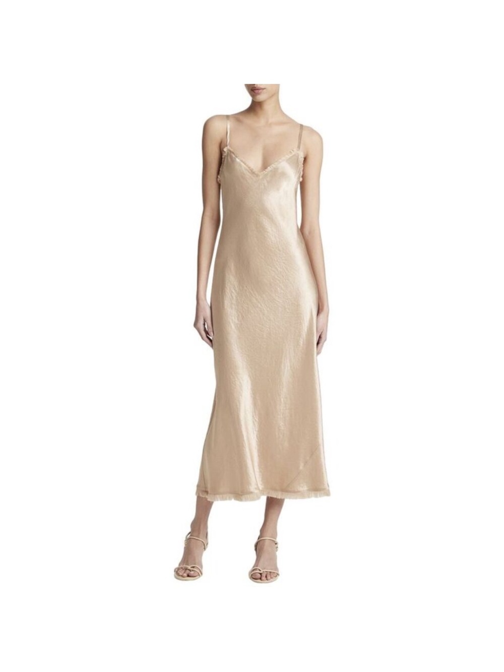 VINCE Satin Frayed Edge Bias Camisole Dress Sz M